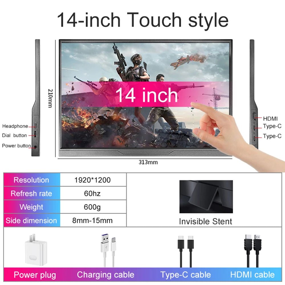 14inch Portable Monitor Touch Ultra - thin 1200P IPS USB - C HDMI External Second Screen for Laptop PC Cell Phone Switch PS4/5 Xbox Touch screen 14inch Portable Monitor Touch Ultra - thin 1200P IPS USB - C HDMI External Second Screen for Laptop PC Cell Phone Switch PS4/5 Xbox - shop_name