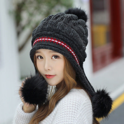 Cozy Knit Fleece-Feel Beanie With Ear Flaps & Pompom Warm Winter Hat For Women Perfect For Skiing & Outdoor Activities null