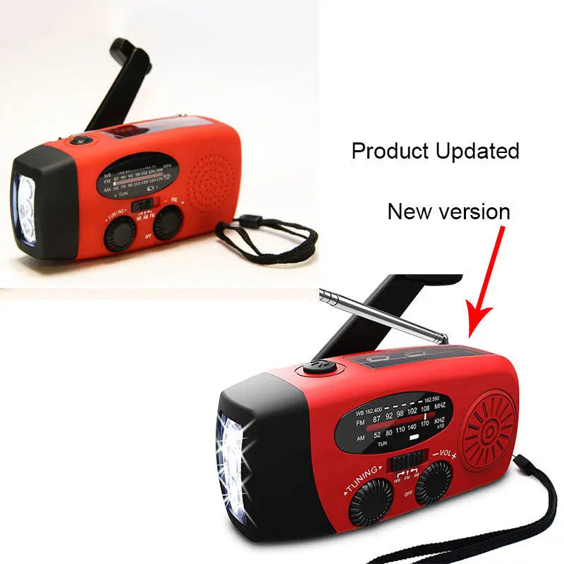 Solar hand crank USB charging radio flashlight null