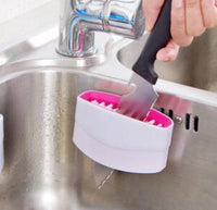 Alt Tag: Creative Kitchen Knife And Fork Chopsticks Cleaning Brush With Suction Cup Fruit And Vegetable Cleaning Brush Kitchen Cleaning Brush in use at sink