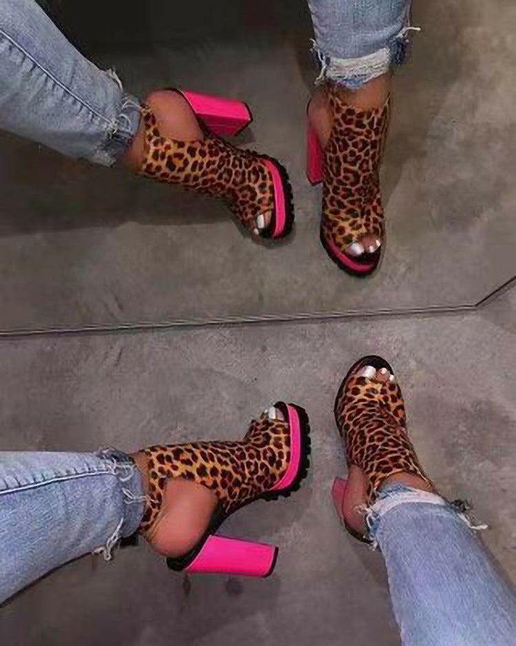 Fashion Leopard Fish Mouth Super High Heel Sandals null