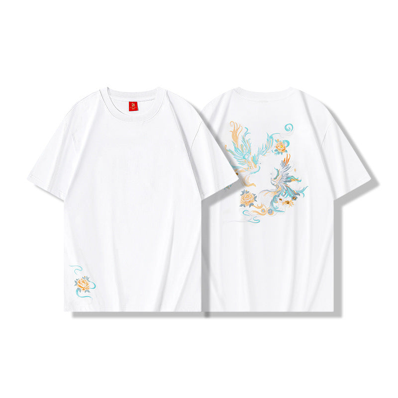 Phoenix Embroidered T-shirt Men's Cotton Half Sleeve