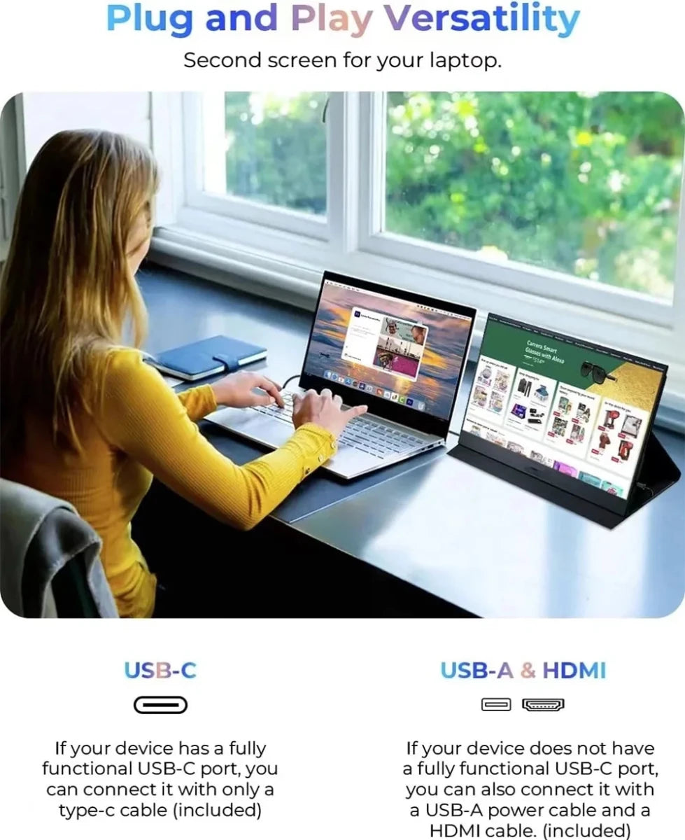 15.6inch Touch Portable Monitor 1080P 300cd/m2 Extended Display Screen for Laptop Phone Switch Xbox PS4/5 PC with Type - C HDMI IPS touch Leather 15.6inch Touch Portable Monitor 1080P 300cd/m2 Extended Display Screen for Laptop Phone Switch Xbox PS4/5 PC with Type - C HDMI - shop_name
