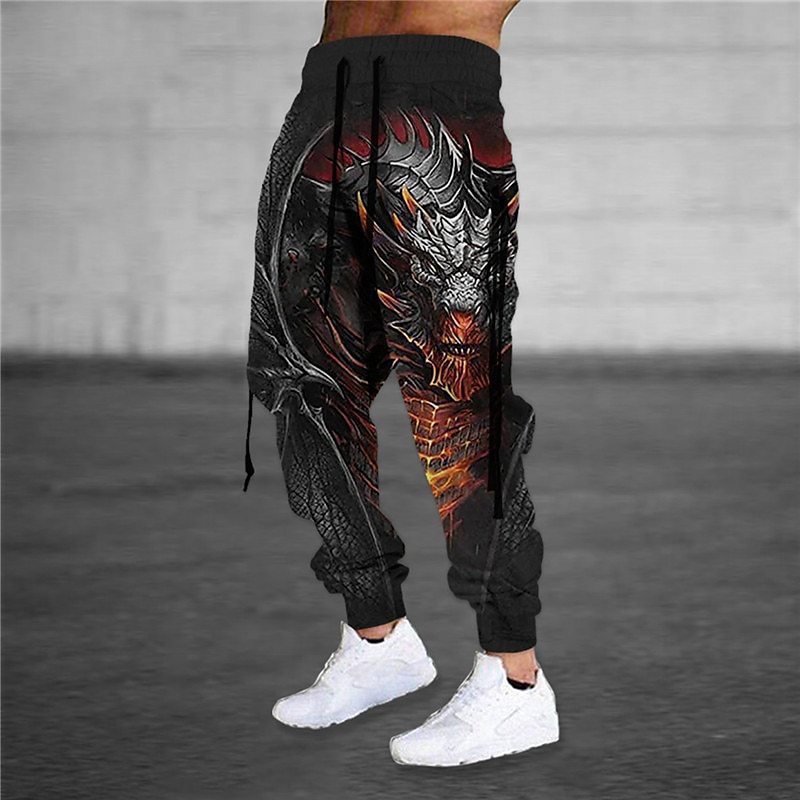 Drawstring Elastic Waist Retro Harem Pants With 3D Animal Print Mens Athletic Trousers