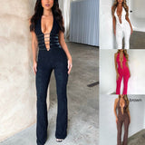 Lash Rope Lace Up Slim Fit Jumpsuit See-through Lace