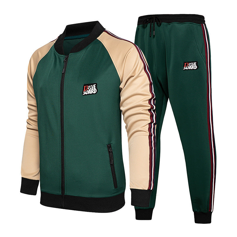 Two-piece set of male tracksuit sports wear fashion colorblock jogging suit autumn winter male gym clothes null