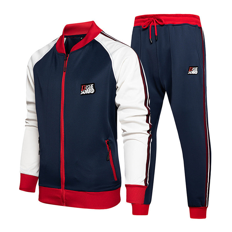 Two-piece set of male tracksuit sports wear fashion colorblock jogging suit autumn winter male gym clothes null