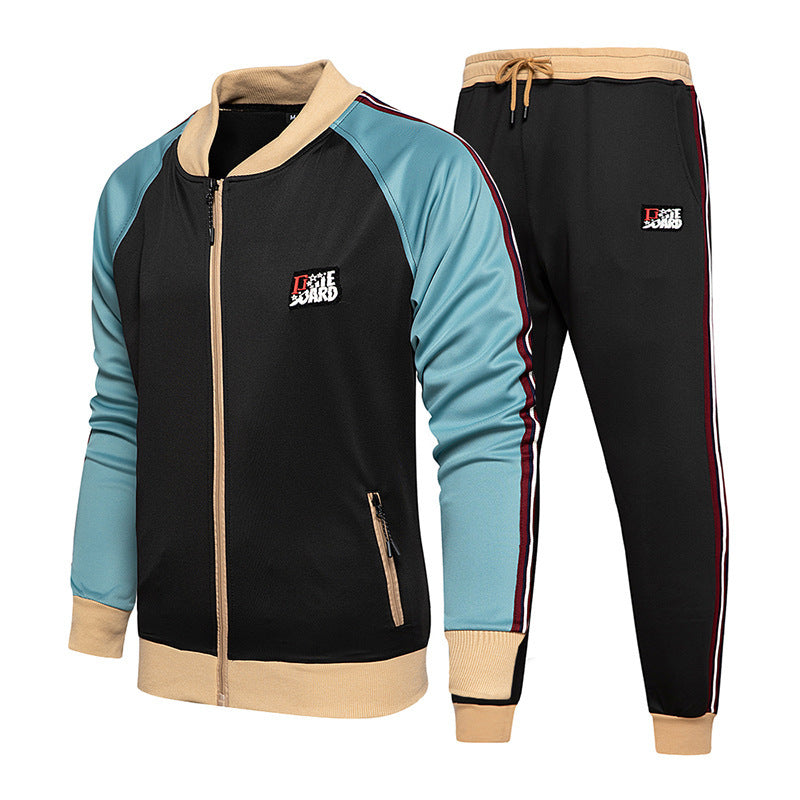 Two-piece set of male tracksuit sports wear fashion colorblock jogging suit autumn winter male gym clothes null