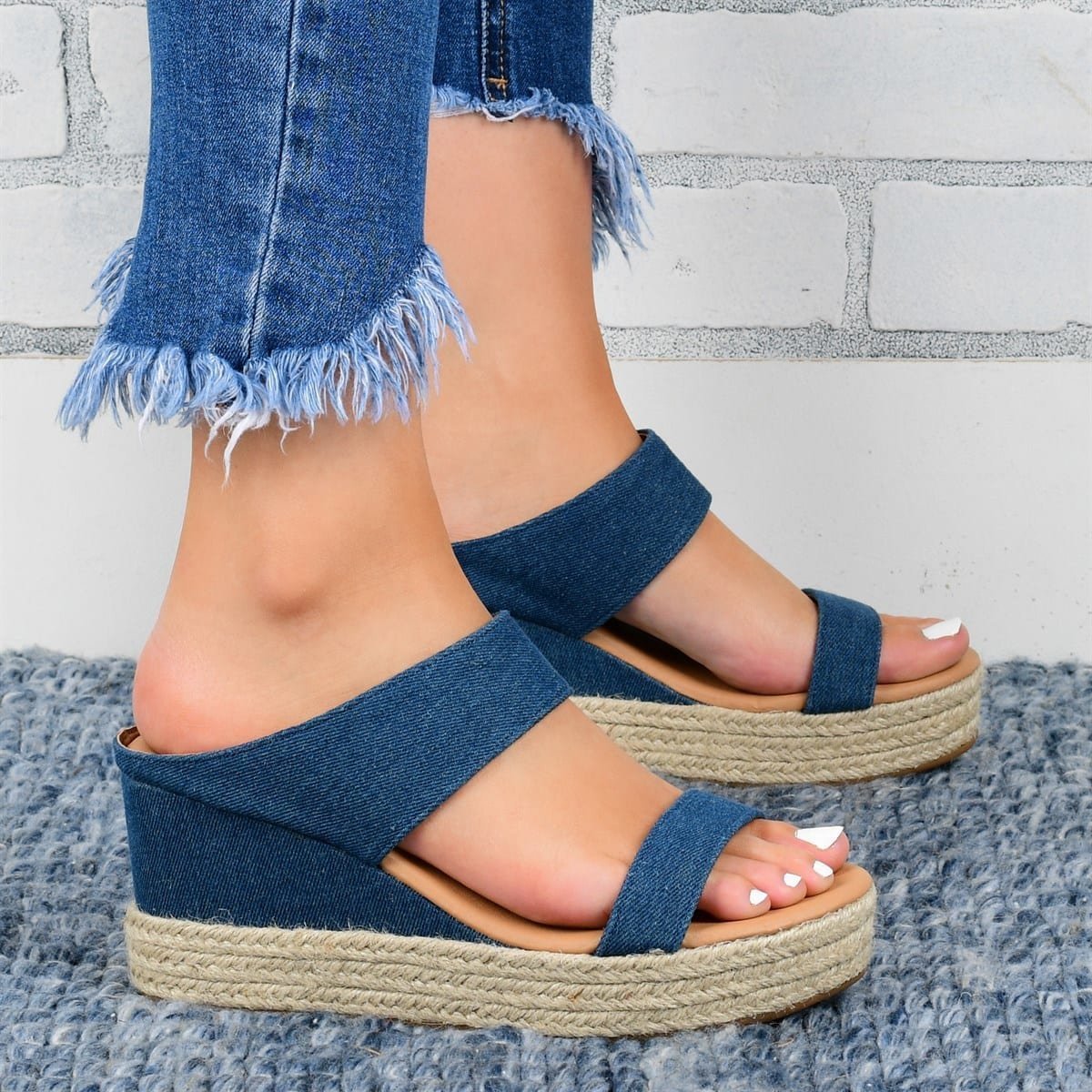 Wedge Heel Slippers Casual Sandals Hemp High Wedge Heel Shoes null