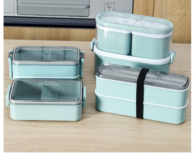 Rice Husk Leak-proof Lunch Box Food Container Set for Kids School Office 3-Compartment