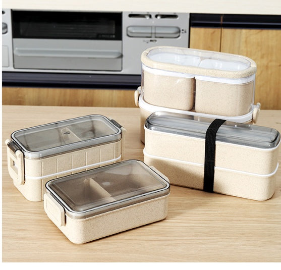Rice Husk Leak-proof Lunch Box Food Container Set for Kids School Office 3-Compartment