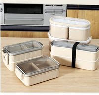 Rice Husk Leak-proof Lunch Box Food Container Set for Kids School Office 3-Compartment
