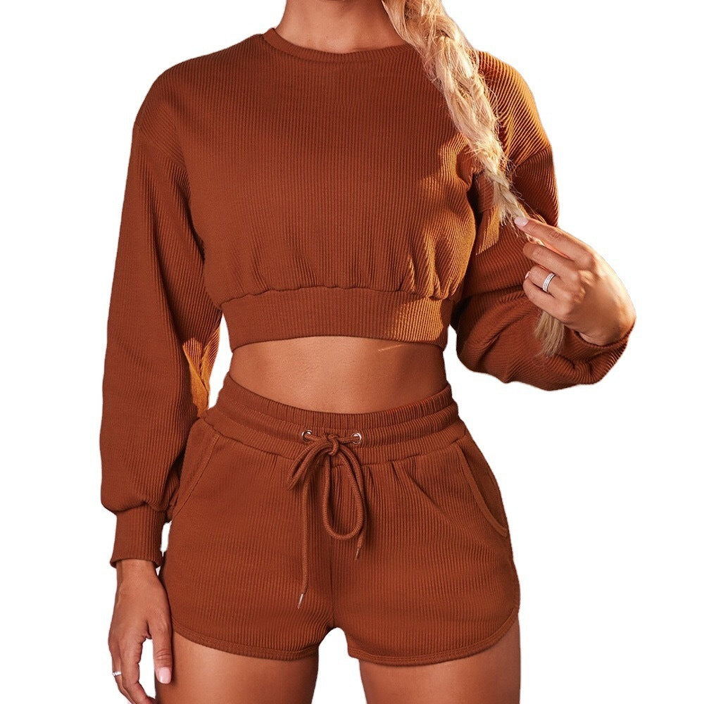 Fashion Long-Sleeved Shorts Sports And Fitness Two-Piece Suit Women null