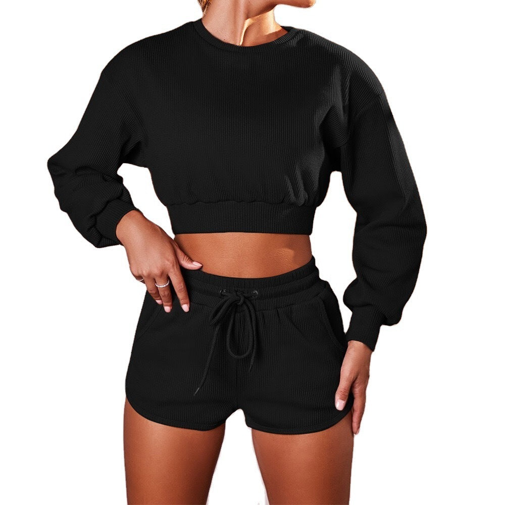 Fashion Long-Sleeved Shorts Sports And Fitness Two-Piece Suit Women null