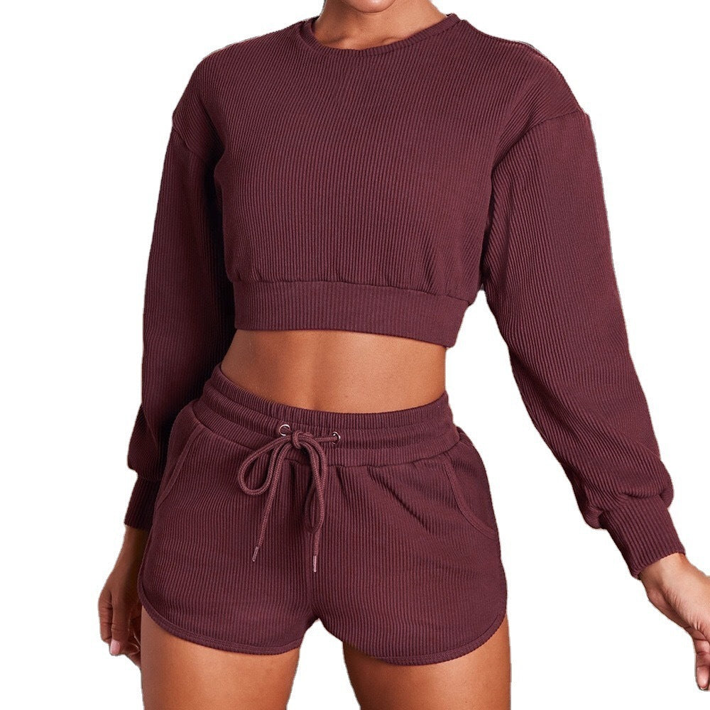 Fashion Long-Sleeved Shorts Sports And Fitness Two-Piece Suit Women null