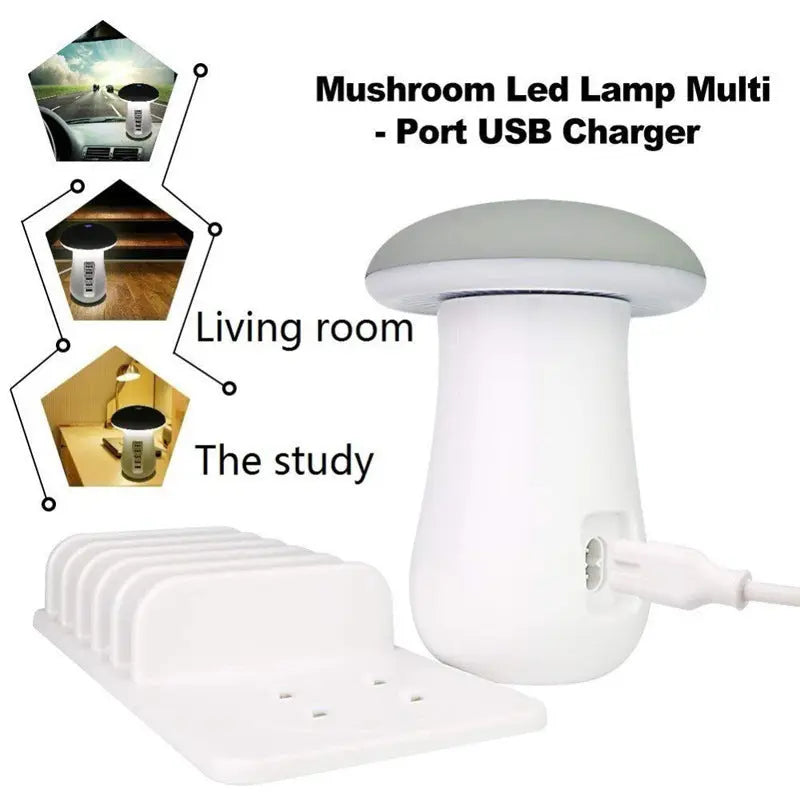 2 In 1 Multifunction Mushroom Lamp LED Lamp Holder USB Charger Home Office Supplies null