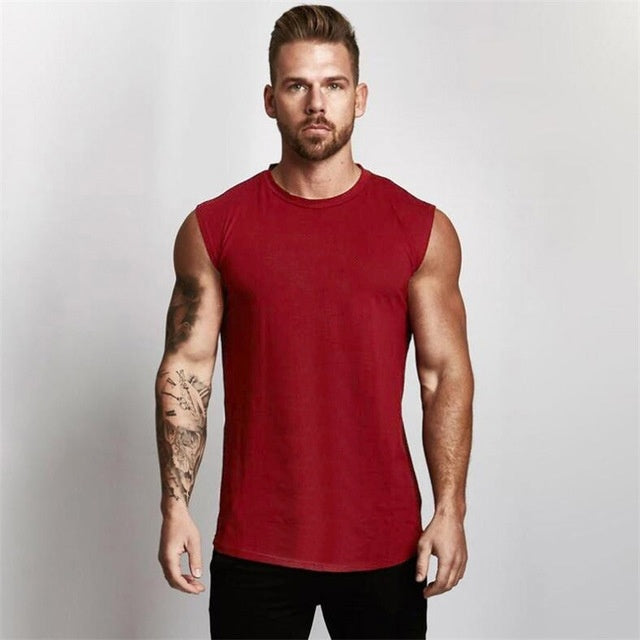 Gym Sleeveless Shirt Cotton Tank Top for Men Sportswear Vest null