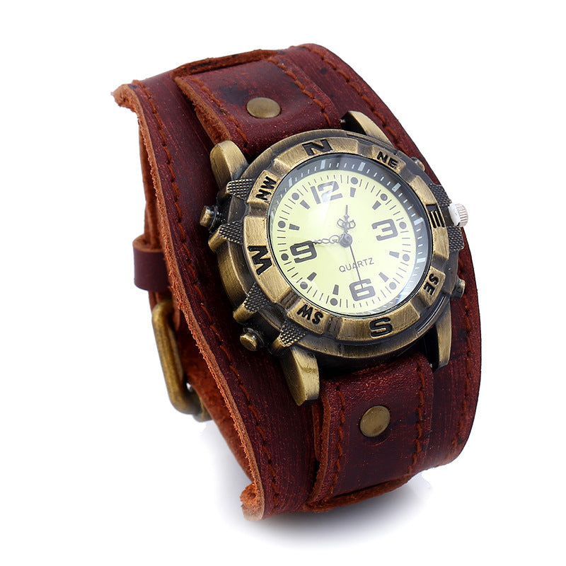 New Punk Retro Cowhide Bracelet Watch Men'S Watch Leather European And American Bracelet null