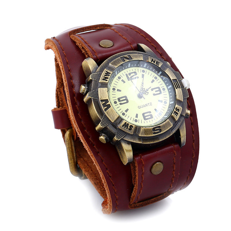 New Punk Retro Cowhide Bracelet Watch Men'S Watch Leather European And American Bracelet null