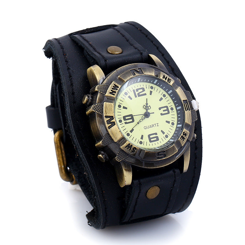 New Punk Retro Cowhide Bracelet Watch Men'S Watch Leather European And American Bracelet null