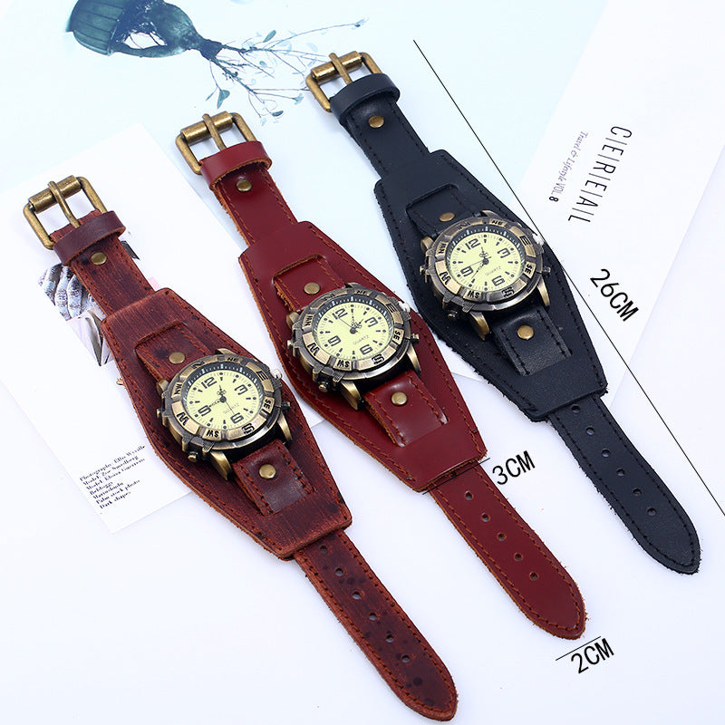 New Punk Retro Cowhide Bracelet Watch Men'S Watch Leather European And American Bracelet null