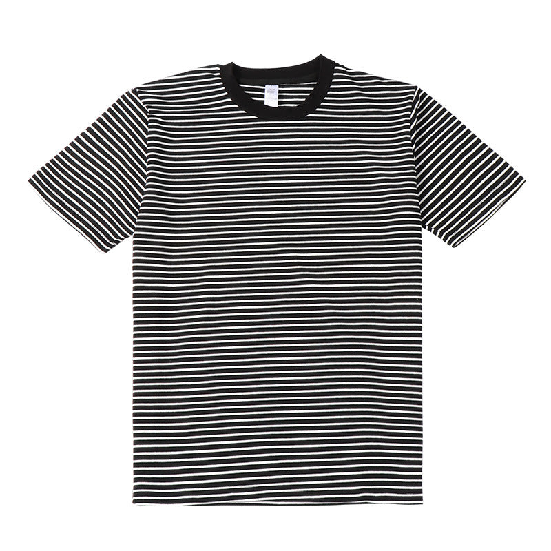 Striped Short Sleeve Simple Men's Versatile T-shirt Loose Top Half Sleeve Slim Striped Navy Skirt