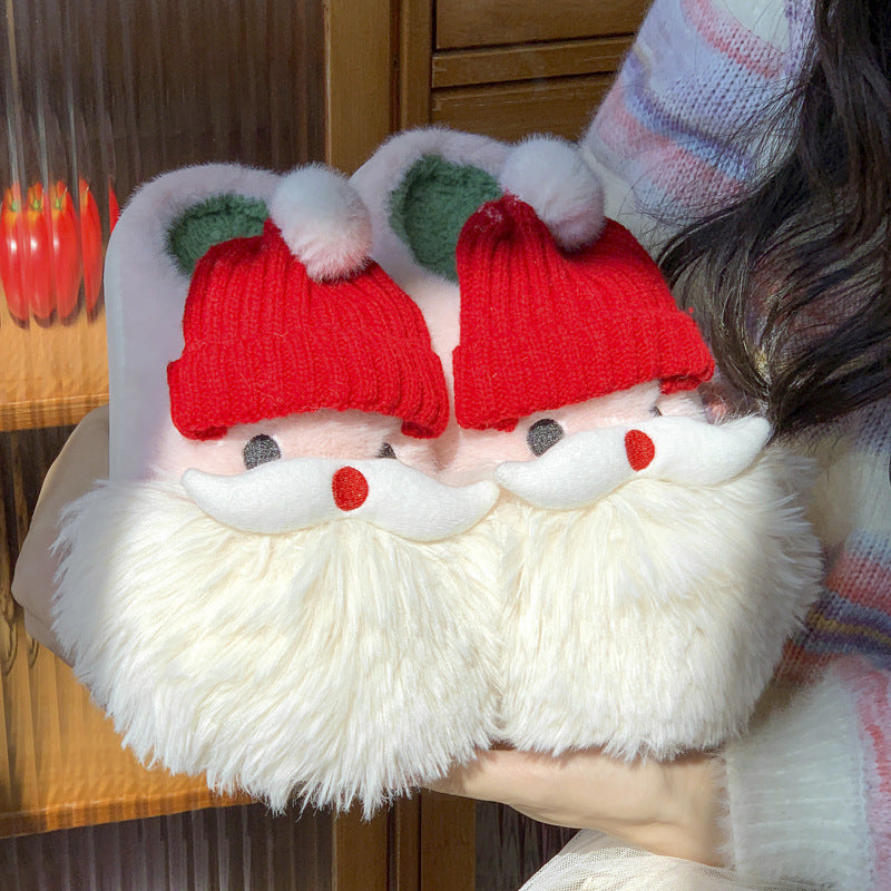 Cute Christmas Santa Claus Home Slippers Winter Warm Indoor Non-slip Floor Plush Shoes For Women null