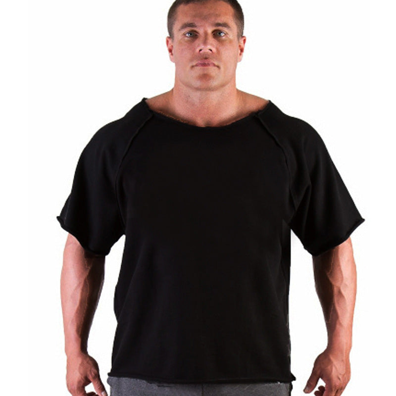 Men's Solid Color Gym Short Sleeve Batwing Shirt null