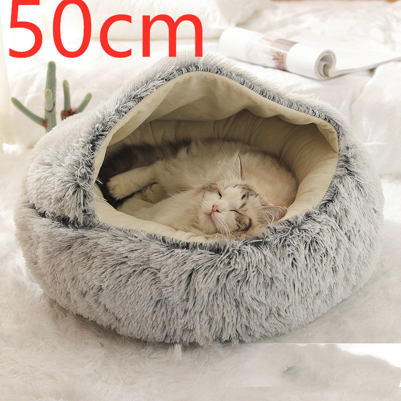 2 In 1 Dog And Cat Bed Pet Winter Bed Round Plush Warm Bed House Soft Long Plush Pets Bed Pet Products null