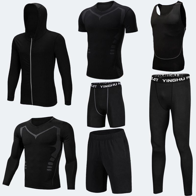 Running Workout Clothes Men 7pcs Compression Basketball Games Jogging Tights Set null