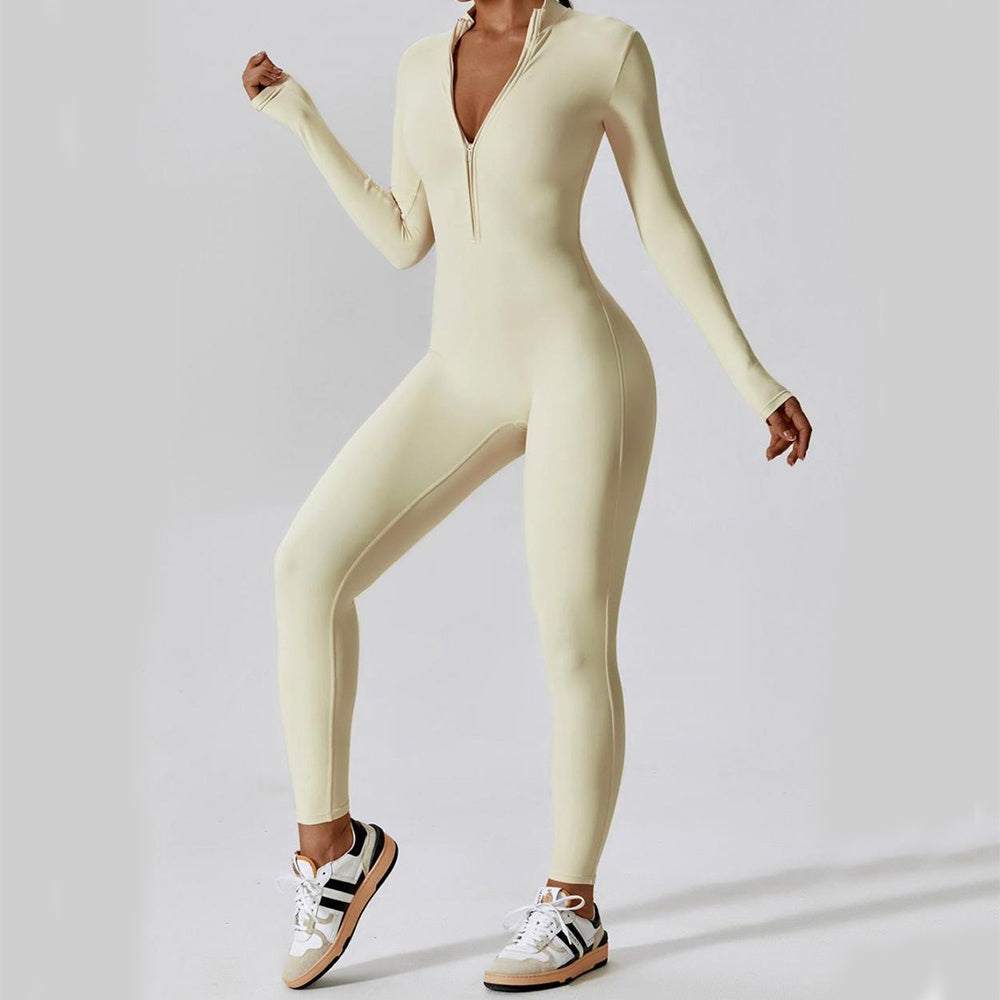 Zipper Long Sleeve Jumpsuit Yoga Fitness Training Pants Tight Hip Seamless Sports Jumpsuit For Women Clothing null