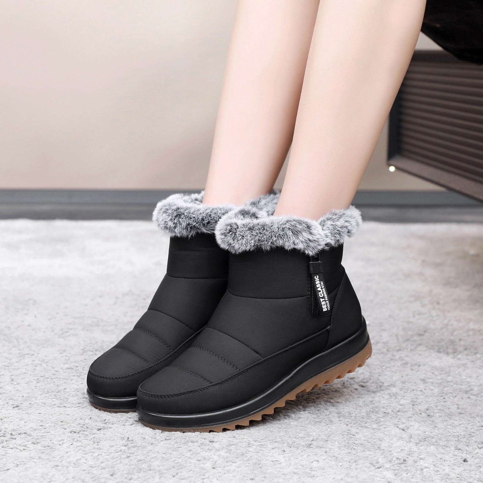 Winter Snow Boot With Side Zipper Fashion Warm Plush Ankle Boots Women's Fleece Short Shoes null