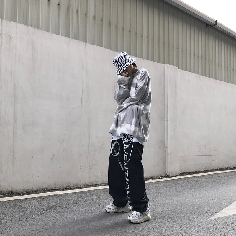 Men's Retro Tie-Dye Hip-Hop Crew Neck Sweater