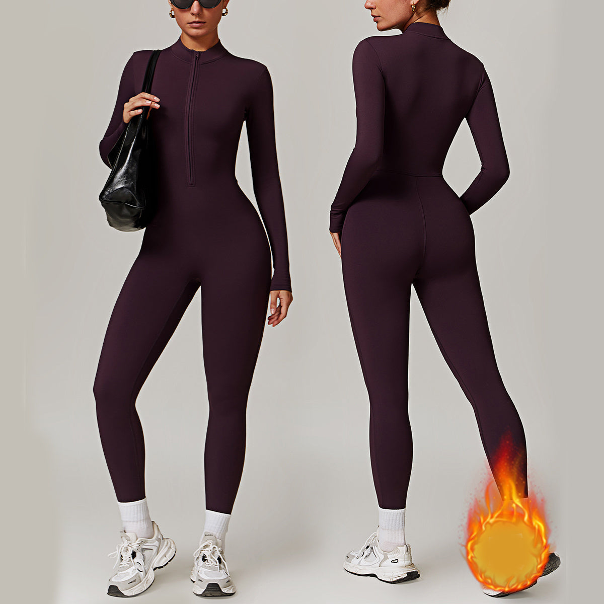 Warm Zipper Long-sleeved Jumpsuit Yoga Fitness Sports Pants Breathable Bodysuit Women's Clothing null