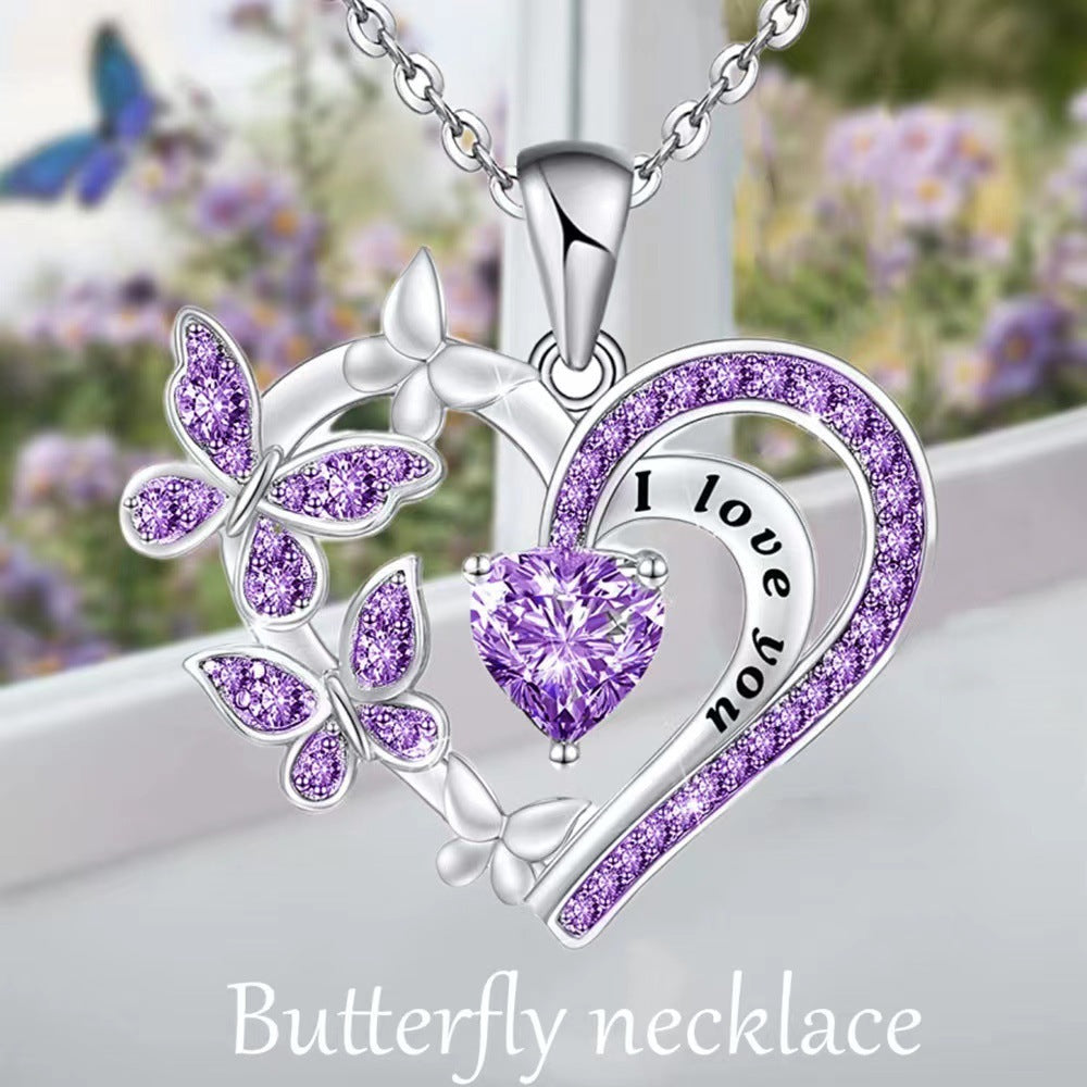 Ins Butterfly Love Necklace With Rhinestones Fashion Personality Hollow Heart-shaped Clavicle Chain Pendant Necklace For Valentine's Day null