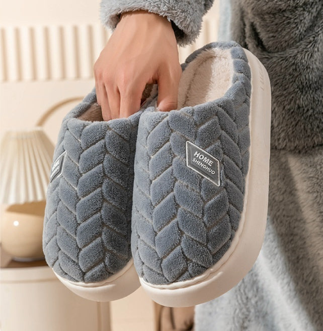 New Non-slip Thick-soled Plush Slippers Couple Winter Warm Home Slipper Indoor Fleece Shoes For Women Men null