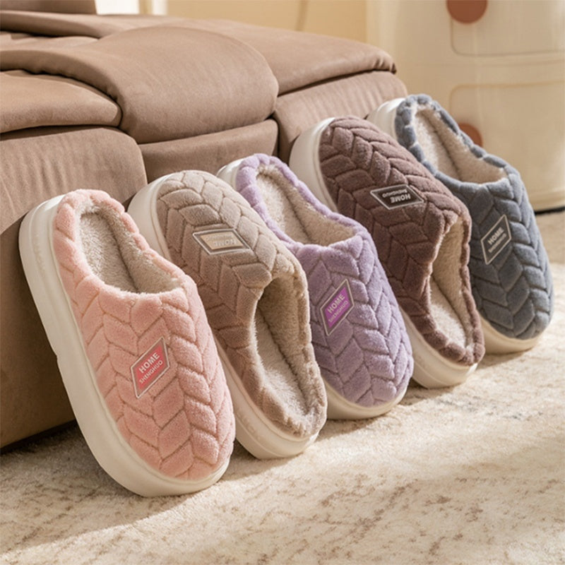 New Non-slip Thick-soled Plush Slippers Couple Winter Warm Home Slipper Indoor Fleece Shoes For Women Men null