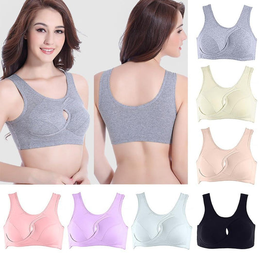 Plus Size Women Bra Ladies Cotton Quake-Proof Underwear Sleep Tops No Buckles Non Wire Lingerie With Removable Padded null