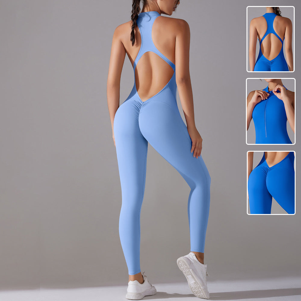 Solid Beauty-back Long Pants Jumpsuit Yoga Fitness Running Dance Slim Bodysuit Women Sports Clothing null