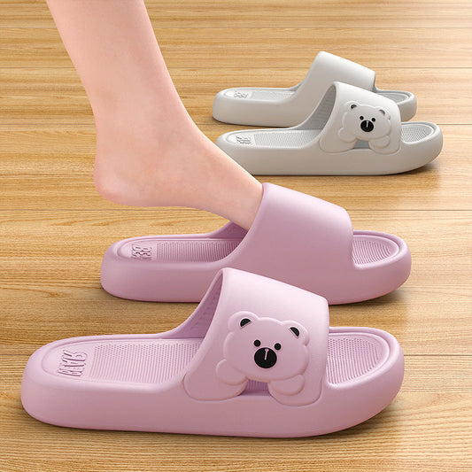 Cute Bear Home Slippers Summer Fashion Thick Bottom Non-slip Bathroom Slipper Women Men Couples Shoes null