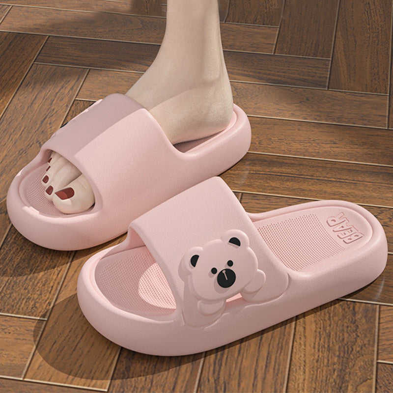 Cute Bear Home Slippers Summer Fashion Thick Bottom Non-slip Bathroom Slipper Women Men Couples Shoes null