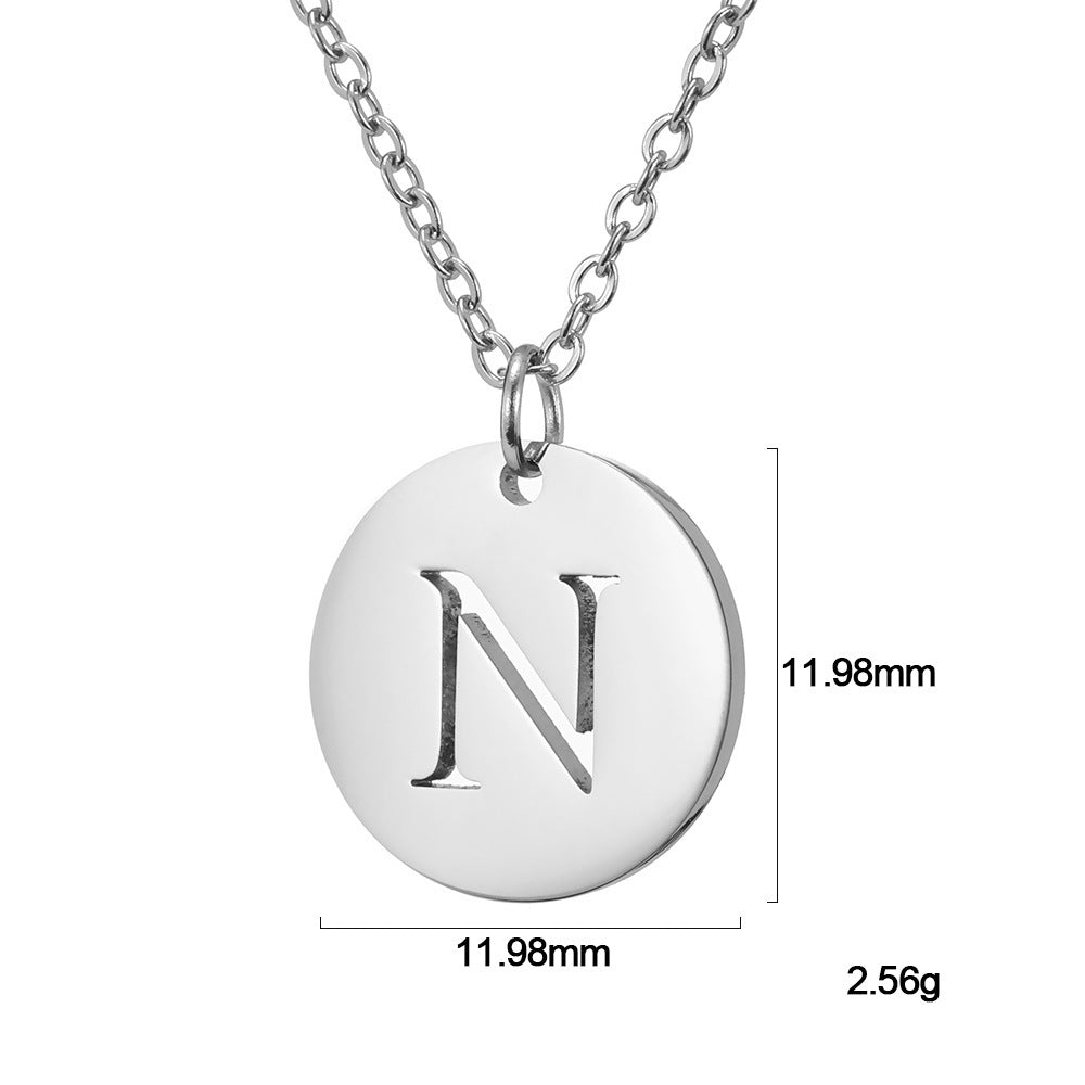 European And American Fashion Minimalist Titanium Steel Color Retention A- Z 26 Capital Letter 12mm Round Plate null