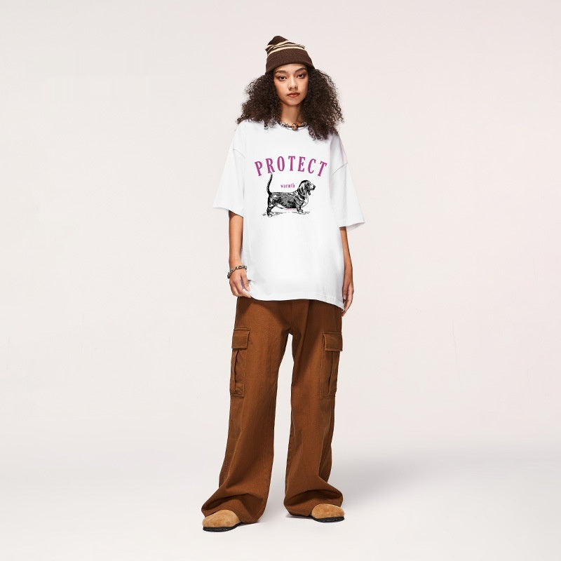 Dog Pulp-pulling Printed T-shirt Loose Animal Short-sleeved T-shirt Men