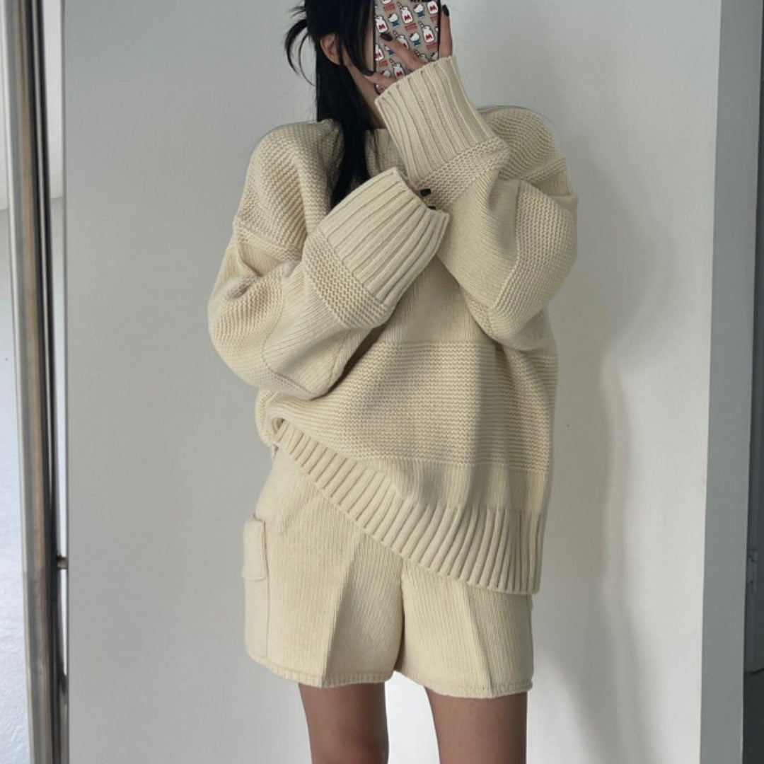 Fit Long Sleeve Sweater High Waist Wide Leg Shorts null