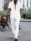 Men's Shirt Casual Loose Short Sleeves Trousers Beach Suit