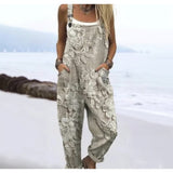 Women's Summer Digital Printing Button Casual Suspender Trousers
