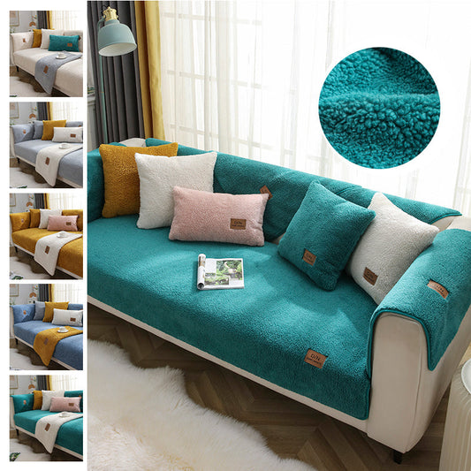 Modern Solid Color Winter Lamb Wool Sofa Towel Thicken Plush Soft And Smooth Sofa Covers For Living Room Anti-slip Couch Cover null