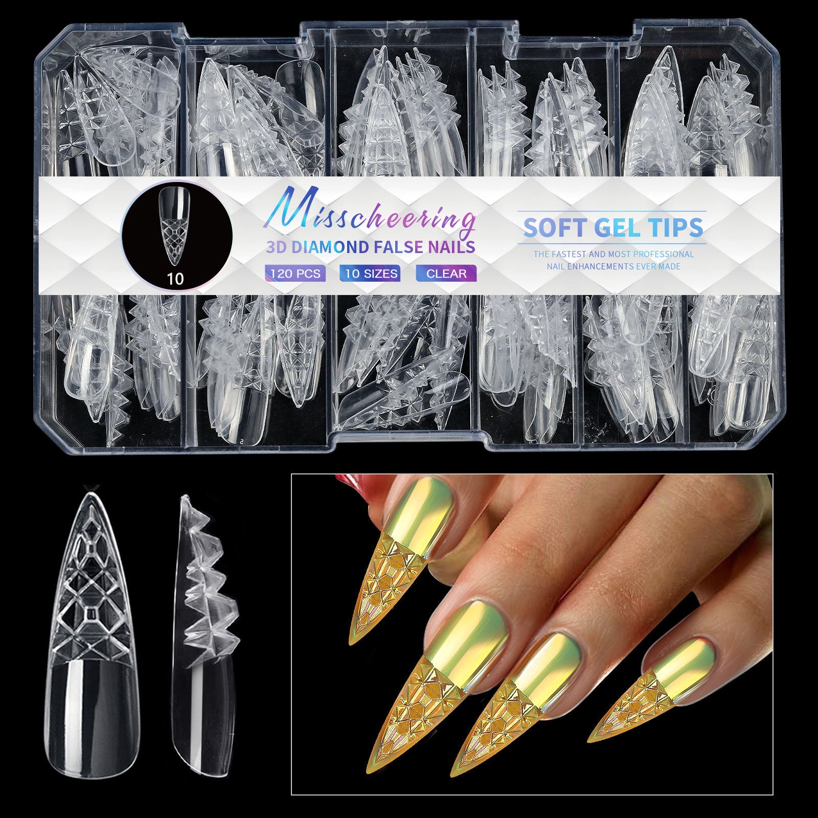 3D Diamond Wear Long Shaping Nail Tip