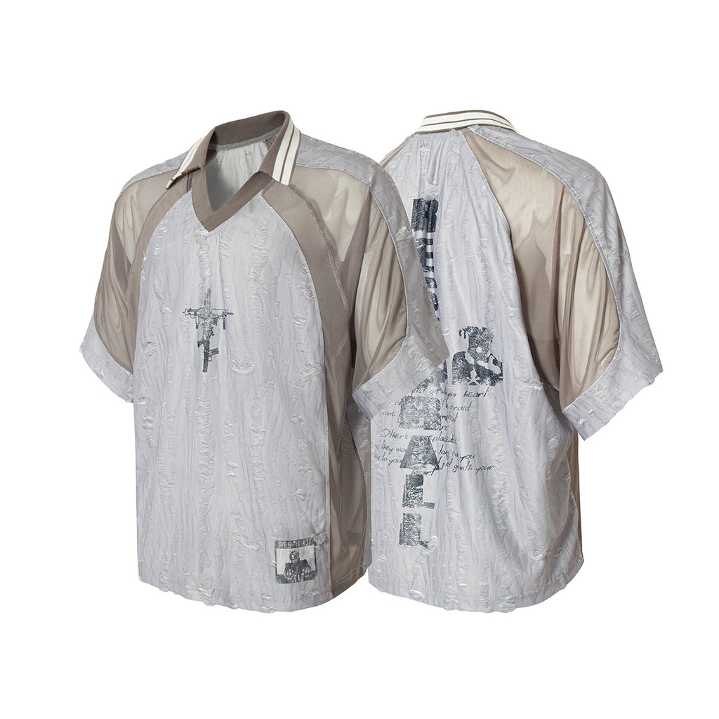 Men's Jersey Damaged Stitching Sweatshirt Lapel T-shirt