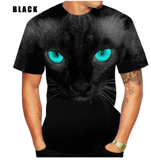 Animal Print 3dT Shirt Cute Cat Short Sleeve Men